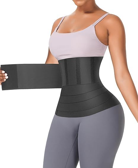 High Compression Waist Trainer Belt, Hook and Loop Fastener, Tummy Control Wrap, Black, One Size