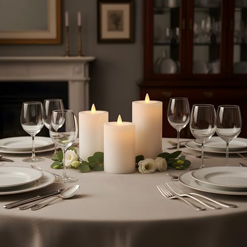 Image of Flameless Pillar Candles Flickering with Remote Timer, Battery Operated LED Candles Up to 400 Hours, 3D Moving Flame Real Wax Candles, Set of 3, D3 x H4, 5 inch, 6 inch,Remote Included(Ivory)