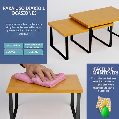 Miniatura 5 de Heftman Organizador De Armario De Cocina - Juego De 2 Estantes De Madera Y Metal Para Armarios Que Ahorran Espacio, Organizador De Estante De Armario Apilable Para Encimera, Despensa - Estantería Para
