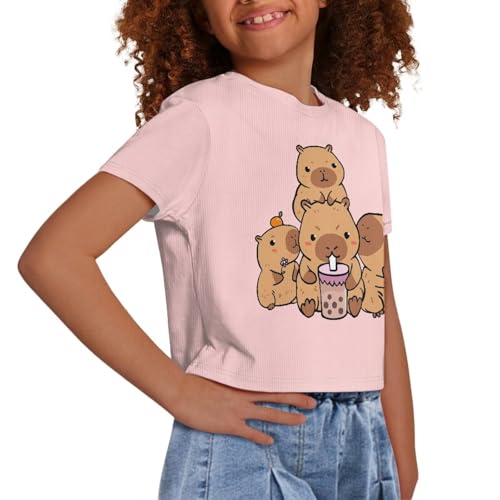 Image of Girls Crop Tees Crew Neck Casual Short Sleeve T Shirts Kids Loose Soft Comfortable Tees Blouses Shirt for Little Girl