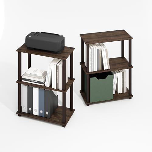 Image of Furinno Turn-S-Tube Storage Shelves Set of 2, 3-Tier Book Shelf, Corner Shelf, Toolless Open Shelves, Square Tubes, for Organization and Storage, Living Room, Garage, Home Office, Black Walnut