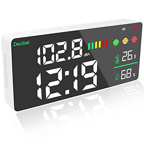 11インチLED多機能騒音デシベル計 壁掛け音響レベル計 温度湿度測定 30-130 dB 騒音試験器 アラームアイコン付き 教室ホームスタジオ工場用