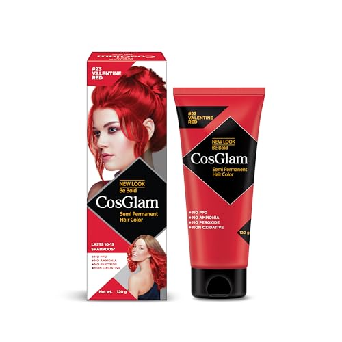 Image of Cosglam Semi Permanent Hair Color for Women & Men - Model #23 Valentine Red (120 g) | No Ammonia, No Peroxide, Non-Oxidative Vegan Hair Dye | Enriched with Conditioner for Glossy Finish
