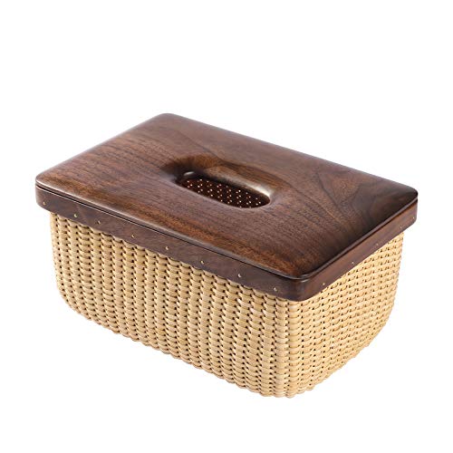 Teng Tian Tissue Box Cover Holder Rattan Tissue Box, Box Covers Rectangular, Perfect Combination of Rattan and Wood?Decorative Organizer for Tabletop, Bathroom, Car, Office | Natural