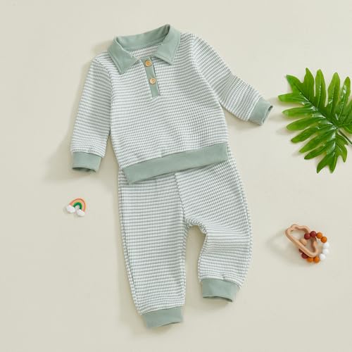 Image of VISGOGO Baby Boy Clothes Toddler Fall Winter Outfit Sweater Toddler Boy Striped Clothes 6 12 18 Months 2 3T 4T Pant Set