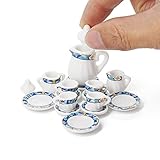 Odoria 1/12 Miniatur Teeservice Porzellan Geschirr Puppenhaus Küche Zubehör, Mittelmeer-Blau