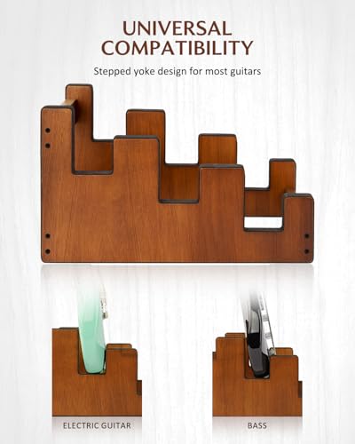 Image of STRICH Wooden Guitar Stand for Multiple Guitars, 3-Holder, Front Display Space-Saving Floor Guitar Rack for Home, Studio, Stage, Mahogany Color, GS-1M (For 3 Electric /Bass)