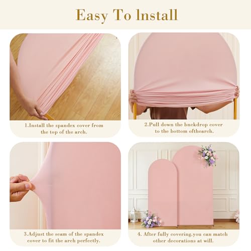 Image of 7.2FT 6FT Arch Backdrop Cover for Wedding, Set of 2 Stretchy Spandex Fitted Arch Stand Cover for Baby Shower, Birthday Party Decor, Chiara Backdrop Cover with Double-Sided Design(Dusty Pink)