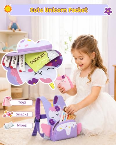 Image of Dr.meter 3 in 1 Toddler Harness Leash with Key Lock for Girls Cute Unicorn | Kid Safety Harness Tether for Girl+ 8.2ft Anti Lost Wrist Link Child Protective Leashes While Walking for Outdoor Activity