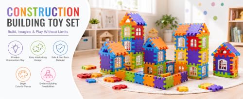 Image of House Building Block (72 Pcs Block+20 Pcs Window),Big Size 65 * 65 * 9 MM Square & 85 * 65 * 9 MM Triangle Shape. Kids Improve construcation Skill