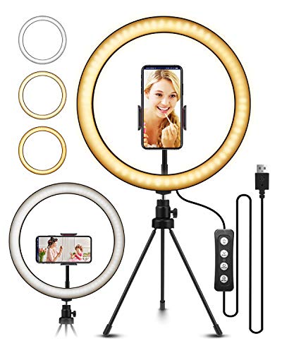 ELEGIANT LED Lumière Anneau avec Trépied, Perche Selfie 10,2" LED Ring Light pour Vidéo / Photo / Youtube / Maquillage Lampe Annulaire Réglable avec 3 Modes d'Eclairage 11 Niveaux de Luminosité
