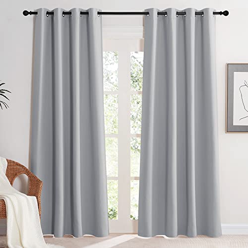 KGORGE Rideaux Occultants Rideau Opaque, 2 Pièces Rideau Thermique Decoration de Cuisine Salon Masion Chambre Design Moderne avec Oeillets Prêt à Poser, Gris Clair, 140x220cm