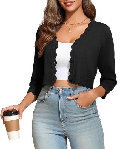 Askyes Women’s Cardigan Sweater 3/4 Sleeves V-Neck Button Down Lightweight Real Knit Cardigan Shurgs Sweater S-3XL