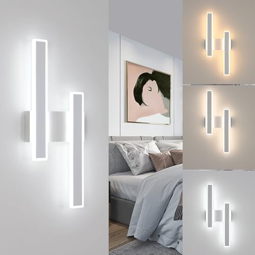 DELIPOP Applique da Parete Interno, 32W 3600LM Lungo Lampada da Parete Moderna a 3 Colori di Luce 3000K/4500K/6500K, Bianco Lampada a Muro in Acrilico per Camera da Letto Soggiorno Corridoio Scale