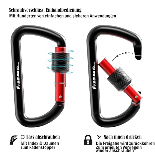 Schraubkarabiner Freskaro Karabinerhaken Schwarz für vielseitige Anwendungen