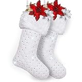 White Christmas Stocking for White Christmas Decoration, White Faux Fur Stocking for Christmas with