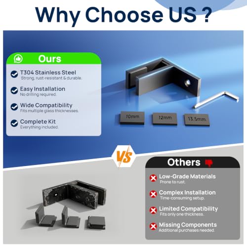 Image of 20 Pack Matte Black Wall to Glass Clamp 90 Degrees Glass Railing Clamp Fit for 3 /8 inch-1 /2 inch(10mm-13mm) Thinkness Balustrade, F Shape T304 Railing Clips for Fence, Balcony Deck, Indoor & Outdoor