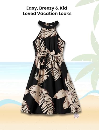 Image of PATPAT Family Hawaiian Matching Outfits - Mommy and Me Vacation Outfits | Halter Sundresses and Button Down Shirts,Caribbean Vacation Summer Tropical Outfits,Hawaiian Boho Tropical Floral Printed