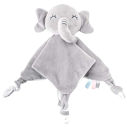 Lekebaby Elephant Baby Security Blanket Soft Baby Lovey for Boy Girl, Stuffed Animal Plush Nursery Bed Blanket 10.8x10.8 Inches, Grey