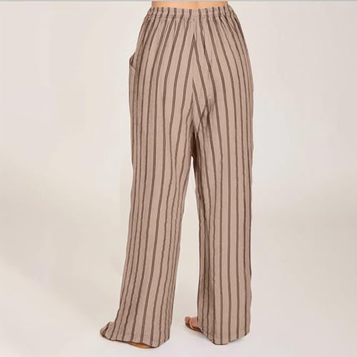 Linen Pants Women High Waisted Wide Leg Palazzo Pants Lightweight Summer Elastic Waist Casual Lounge Trousers3