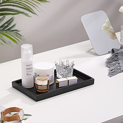 Luxspire Badezimmertablett, Harz Schminktisch Tablett Organizer Deko Rechteckige Bad Schmuckaufbewahrung Servierbrett Schale für Kerzen, Seife, Kosmetik, Schmuck Pflanze - Schwarz 5