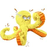 LEGEND SANDY Tough Dog Toys, Stuffed Chew Large Dog Toys to Keep Them Busy, Interactive Squeaky Tug of War Doggie Toy, Crinkle Yellow Octopus