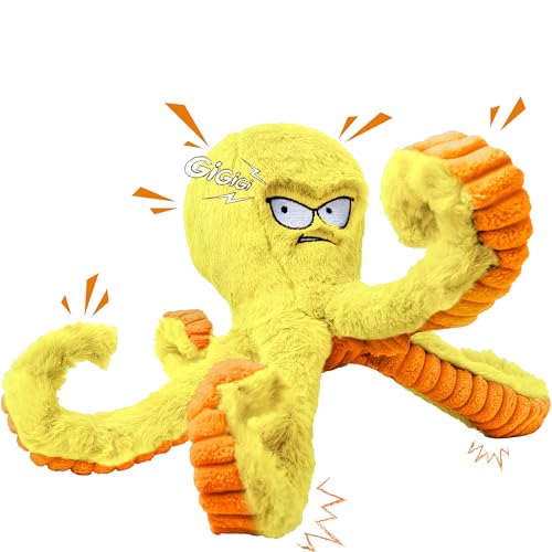 LEGEND SANDY Giocattoli per cani resistenti, giocattoli da masticare per cani di grandi dimensioni per tenerli occupati, giocattolo interattivo per cani che scricchiolano alla fune, polpo giallo