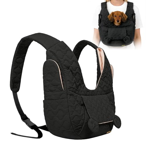Hundetragetasche Bis 10 Kg, Hundetasche Für Kleine Hunde, Hunderucksack, Freihändige Hundetasche, Frontpaket Hundetragetuch Mit Verstellbarem Für Spaziergang Aktivitäten,Freien,Ausflüge,Schwarz