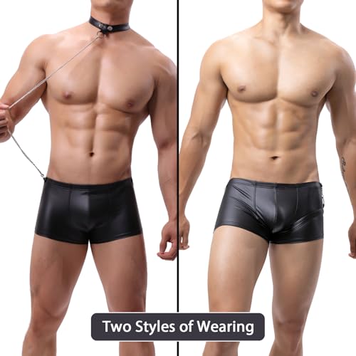 Evankin Men Sexy Boxer Briefs Funny Leather Underwear with Metal Chains Low Rise Fun lingerie2