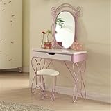 Acme Priya II 1-Drawer Metal Tube Vanity Set in White and Light Purple