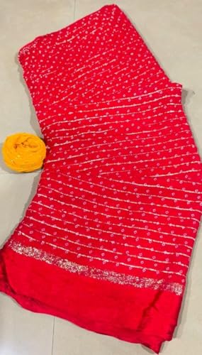 Image of Women's Pure Viscose Bandhej Print Georgette Saree with Silver Border & Blouse Peice