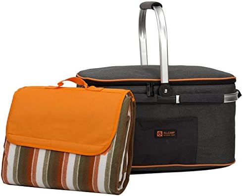ALLCAMP Picnic Basket for 4 Person 31L Large Family Size Including Extra Large Picnic Blanket 60" x 80" for Camping Outdoor Concert Sports (Charcoal Gray)