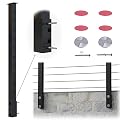 Muzata Cable Railing Post Fascia Side Mount Square Weldless Flat top 36"x2"x2" Stainless Steel Black Powder Coated Pre-Drilled Posts Wood Level Deck Balustrade Invisible PF02 BH4S, PT1 PT2 PT5