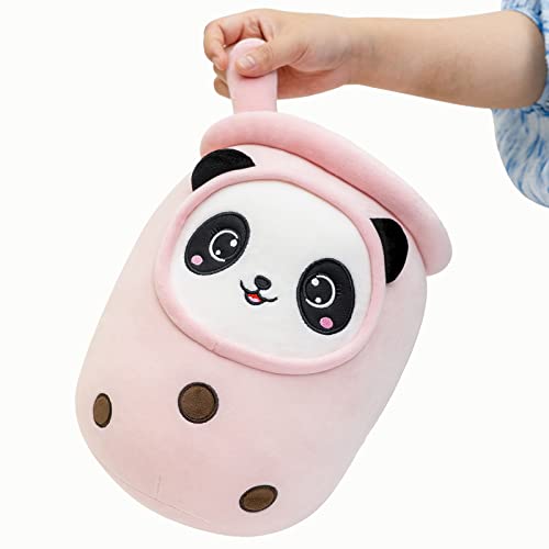 Niuniu Daddy Boba Plushies With Panda Face-13.7Inches Large Pink Cream Bubble Tea With Straw Stuffed Animals-Soft Kawaii Milk Tea Cup Plush Toy Pillow For Kids-Machine Washable #TOP4