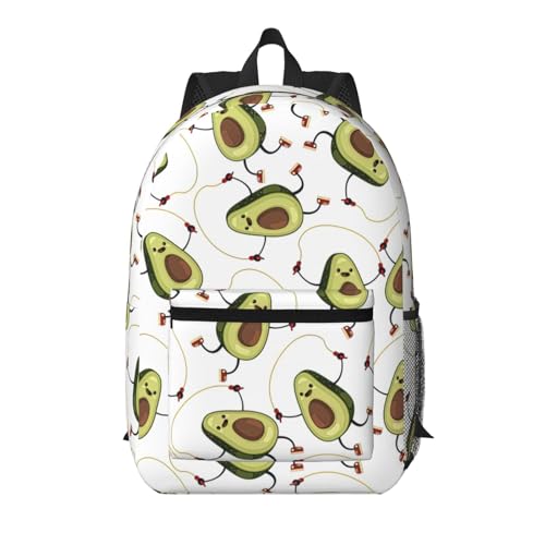 Sac à dos de voyage noir avec imprimé avocat 43cm et multi-poches