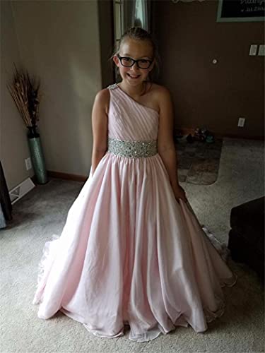 Junguan Girls One Shoulder Pageant Dress Chiffon Princess Kids Birthday Party Gowns with Flowy Cape 14 Fuchsia4