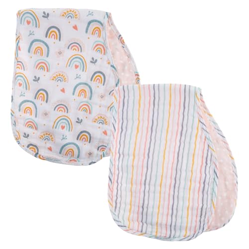 Image of Stephen Joseph, Muslin Baby Burp Cloths, 2-Pack 100% Cotton, Burp Cloth for Baby Boys and Girls, Rainbow