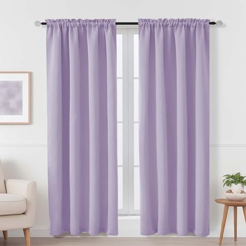 Image of Lavender Blackout Curtains for Bedroom 72 Inch Length 2 Panels Set, Thermal Insulated Curtains for Living Room Nursery, Dual Rod Pocket Window Drapes for Patio French Door Front Door, 2x40Wx72L