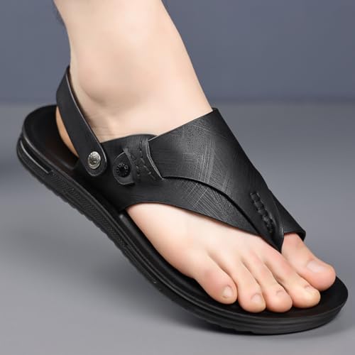 Rojeam Men's Sandals Leather Flip Flops Non-Slip Fisherman Sandals Summer Shoes for Travel, Beach & Casual3