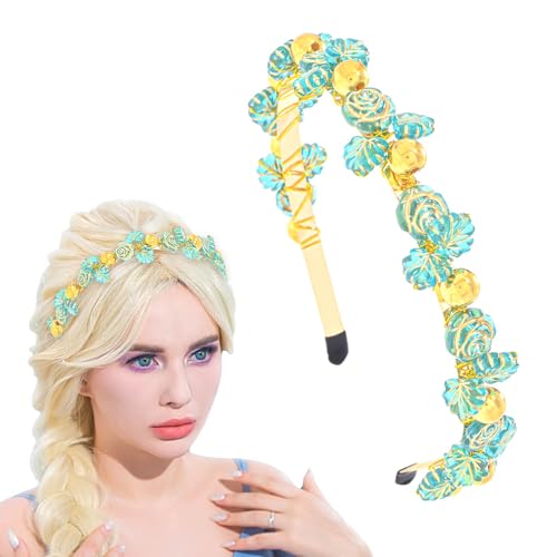 Wosois Gold Headband Flower Hair Bands Green Rose Leaves Golden Beads Party Banquet Tribal Fashion Headbands Accessories For Woman Girls