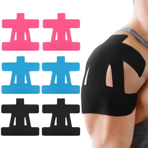 AOWVUTS 6uds Cinta Kinesiológica para Hombro Kinesiotape Impermeable Esparadrapo Precortadas Venda Cinta Bendaje Adhesiva Deportivo Músculos Elásticas Fisiotera Tiras de Cinta Parche Deportiva (Color)