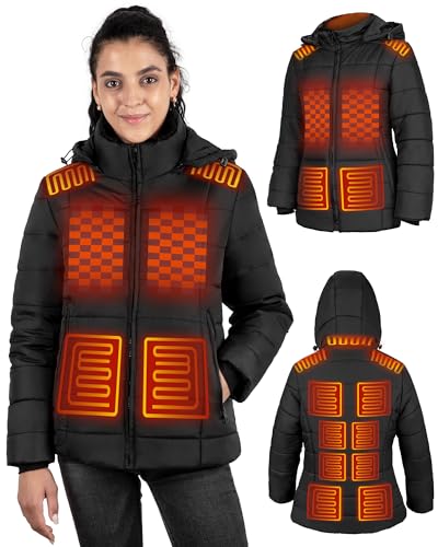 Bitlyle Heated Jacket for Women Winter Heating Coat Slim Fit Coat with Detachable Hood