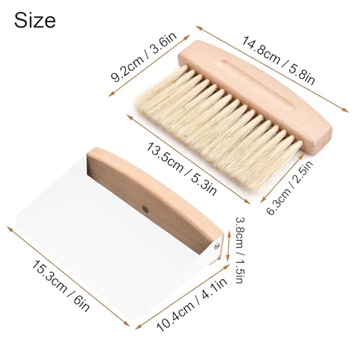 GANILITY Tischbesen, Mini-Kehrschaufel und Bürste, Set aus Kehrschaufel und Besen, Besen aus Holz und Metall, für Zuhause, Büro und Küche, Weiß