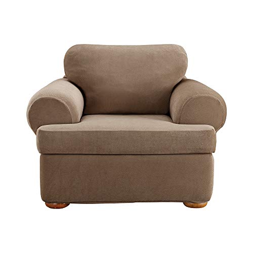SureFit Stretch Pique 3-Piece - Chair Slipcover - Taupe