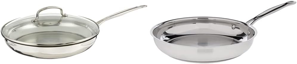 Cuisinart 722-30G Chefs Classic 12-Inch Skillet with Glass Cover & 722-24 10-Inch Chefs-Classic-Stainless-Cookware-Collection, Open Skillet