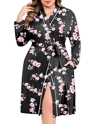 Image of Ekouaer Plus Size Robes for Women Soft Bathrobe V Neck Soft Maternity Robe