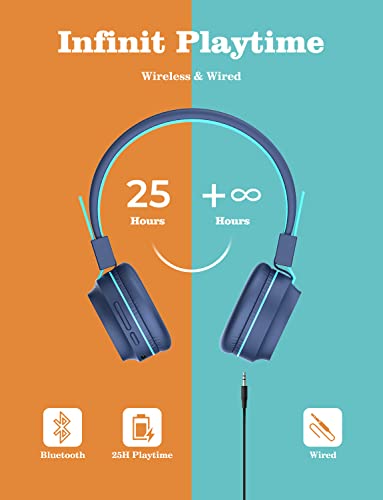 Iclever Kids Bluetooth Headphones Led Light Up With Safe Volume, 25H Playtime, Stereo Sound Mic, Bluetooth 5.0, Foldable, On Ear Kids Wireless Headphones For Tablet/Airplane/Travel, Bth03 Blue #TOP4