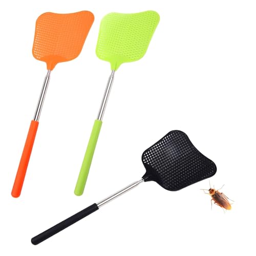 Ruwshuuk Tapette à mouche extensible, tapette à mouche télescopique | Ensemble de 3 écraseurs de mouches manuels | Tapette à guêpes robuste, longue tapette à mouches portable avec poignées extensibles