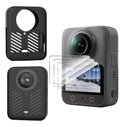 Lemxiee Funda para DIJ Osmo 360 Accesorios +【1 Piezas】 Silicona Flexible Carcasa +【3 Piezas】 Cristal Templado Protector Pantalla