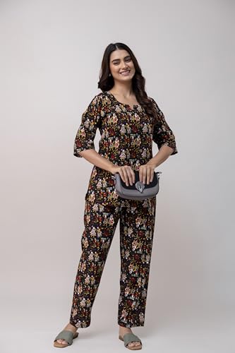 Image of REWAN Women Night Suit with Pocket | Soft & Comfortable Printed Co-ord Nightwear Set